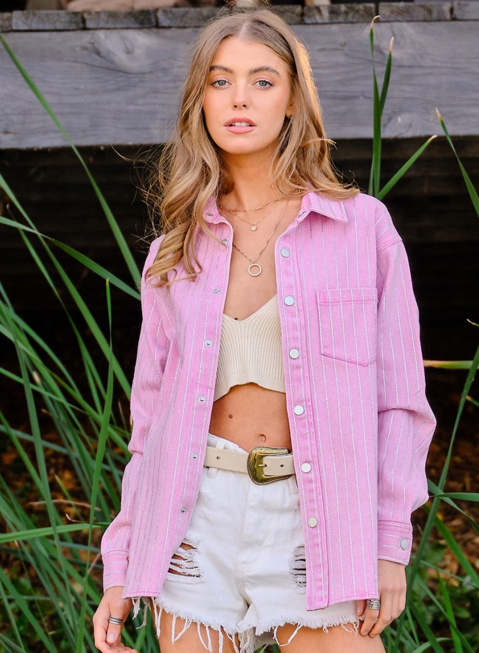 Georgia Sparkle Stone Stripe Denim Jacket