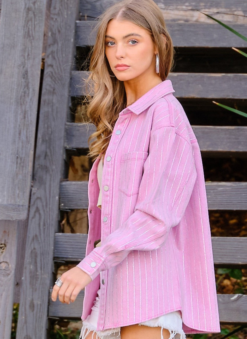 Georgia Sparkle Stone Stripe Denim Jacket