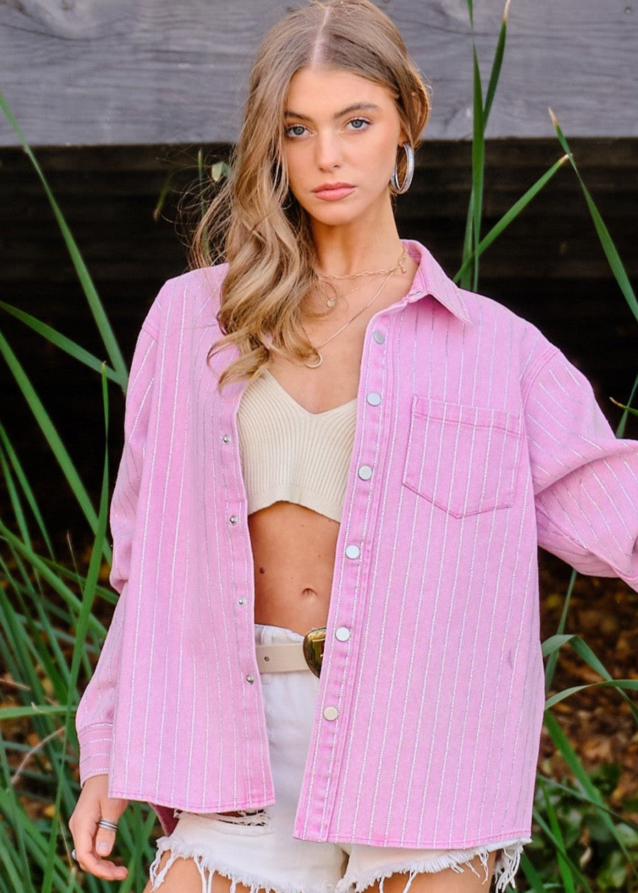 Georgia Sparkle Stone Stripe Denim Jacket