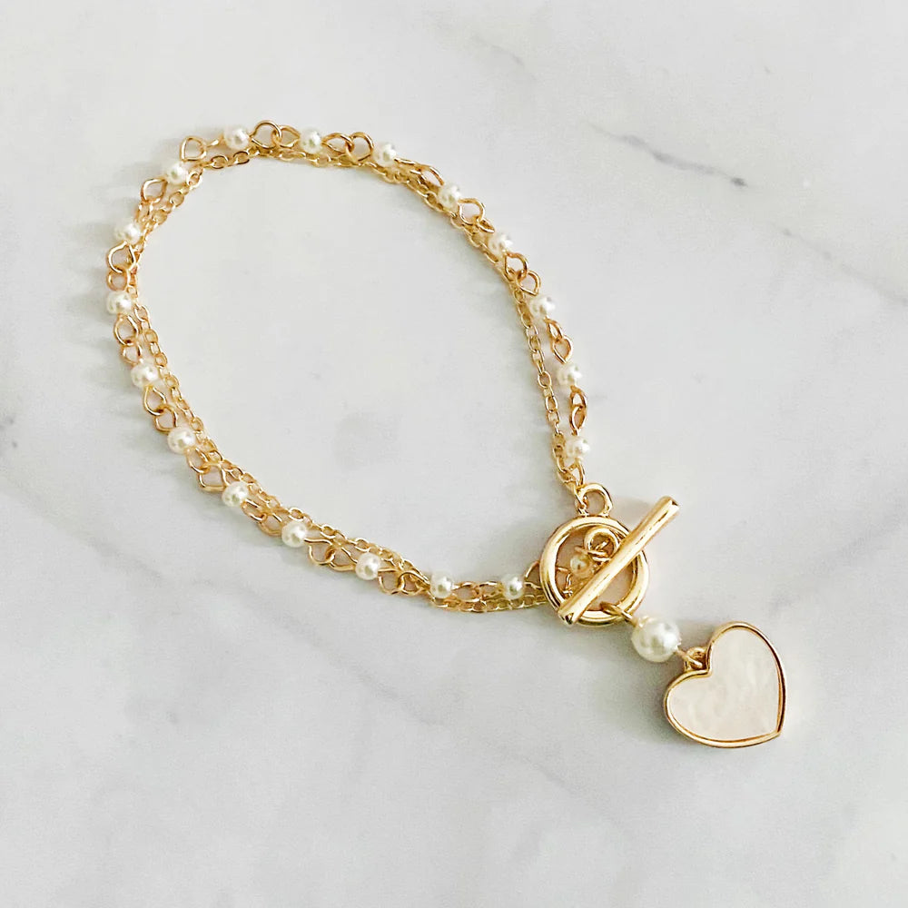 Layered Pearl Heart Bracelet